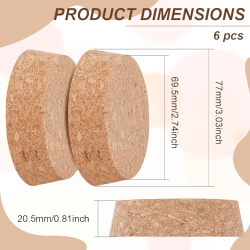 BENECREAT Wooden Cork Bottle Stoppers - 6 Pack, 3" Diameter Tapered Design for Wine & DIY Crafts