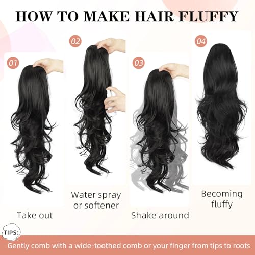 BOGSEA 26'' Black Drawstring Ponytail Extension - Wavy Synthetic Hair