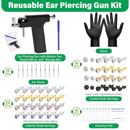 Professional Ear Piercing Gun Kit with Crystal Earrings | At Home Use