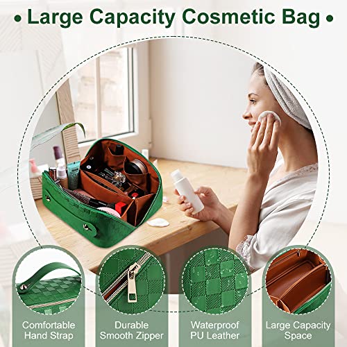 Cessfle Large Capacity Travel Cosmetic Bag - Green Waterproof Makeup Organizer