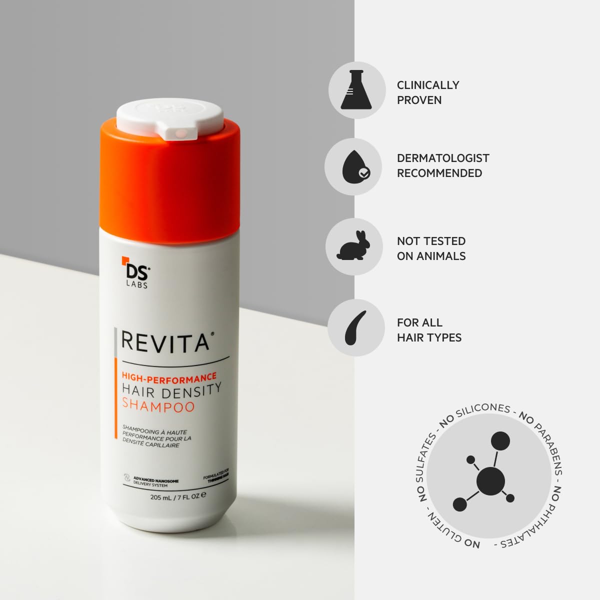 DS Labs For Men & Women Revita Shampoo - Scalp Refreshing Cleanse for Fuller Looking, Volumizing, Lightweight Hydration, Sulfate & Silicone Free, Color Safe, 205 mL, (2 Pack)