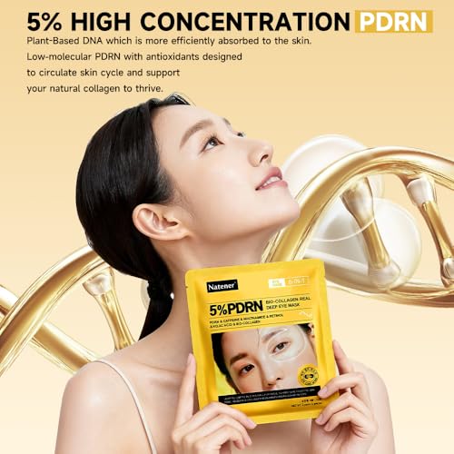 PDRN Under Eye Patches - 4 Pairs, 6-in-1 Korean Eye Mask with Caffeine, Kojic Acid & Retinol