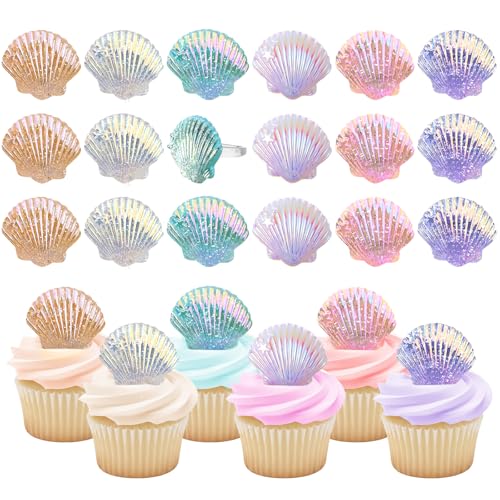 Mermaid Tail Cupcake Ring Toppers - 24 Pcs Ocean Party Decorations