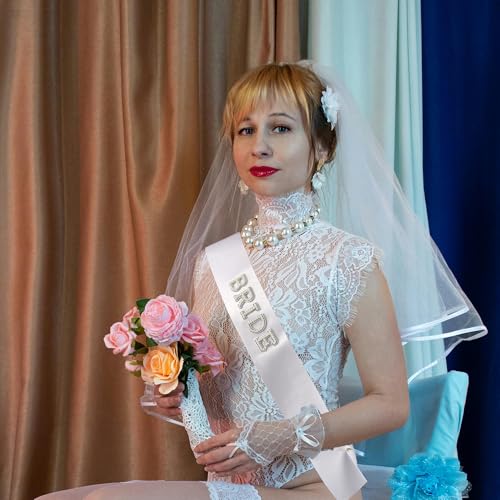 Fucibt Bride Sash with Pearls & Rhinestones - Variation 1, Bridal Shower & Bachelorette Party Accessories