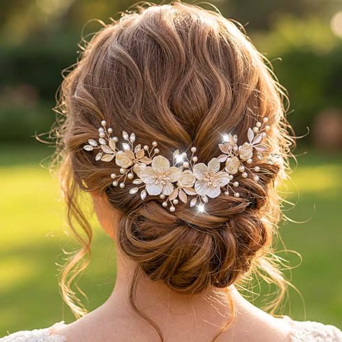 Campsis Bridal Hair Accessories Set - Flower Headband & Hair Vine with Shell Flowers