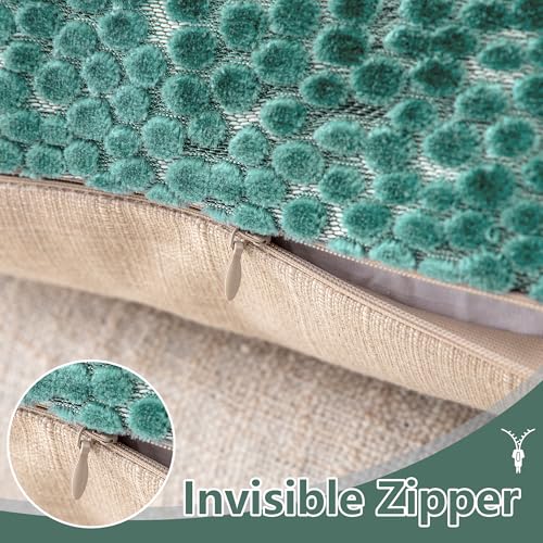 FIFU 18x18 Inch Teal Green Jacquard Velvet Throw Pillow Covers - Set of 2