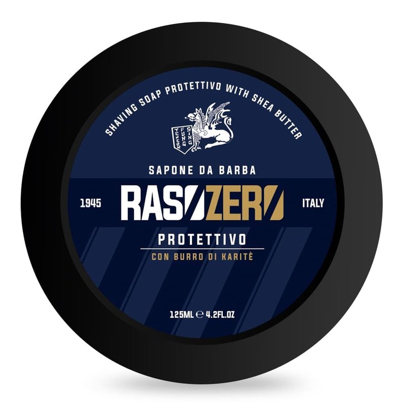 Rasozero Protettivo Shaving Soap 125 ml – Made in Italy, Shea Butter & Menthol Protection for Men – Rich Anise, Mint & Vanilla Scent, Hydrating Lather, Gentle on Sensitive Skin