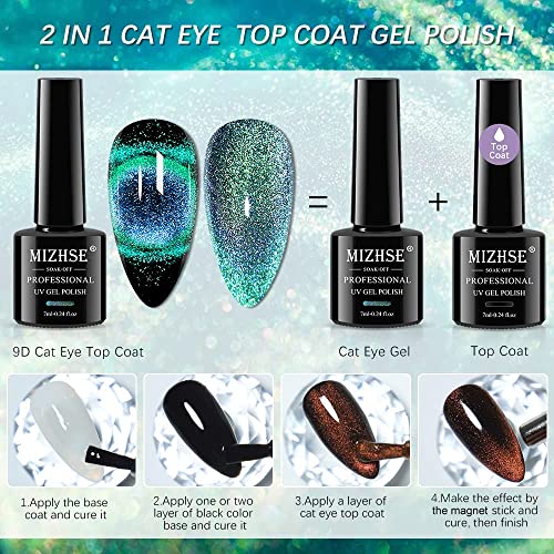 MIZHSE 9D Cat Eye Gel Nail Polish Kit - 8 Colors Magnetic Set