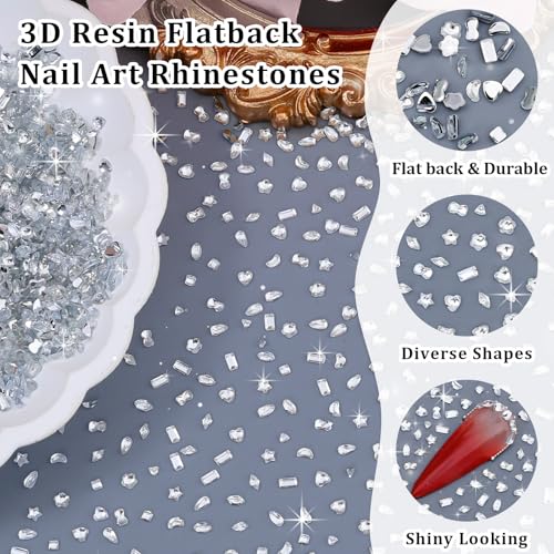 Umillars 9000Pcs Mini White Rhinestones Nail Art Charms Set – Multi Shape Flat Back Gems