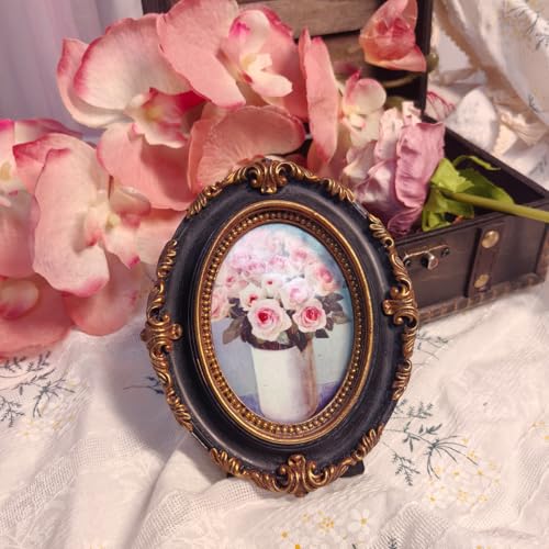 Vintage Oval Photo Frame with Ornate Gold Design – 2.5x3.5 Blue