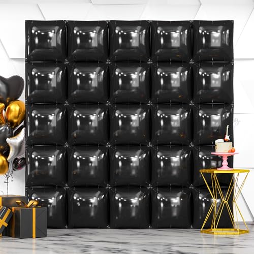 NISOCY 25PCS Black Square Foil Balloon Wall Backdrop Kit