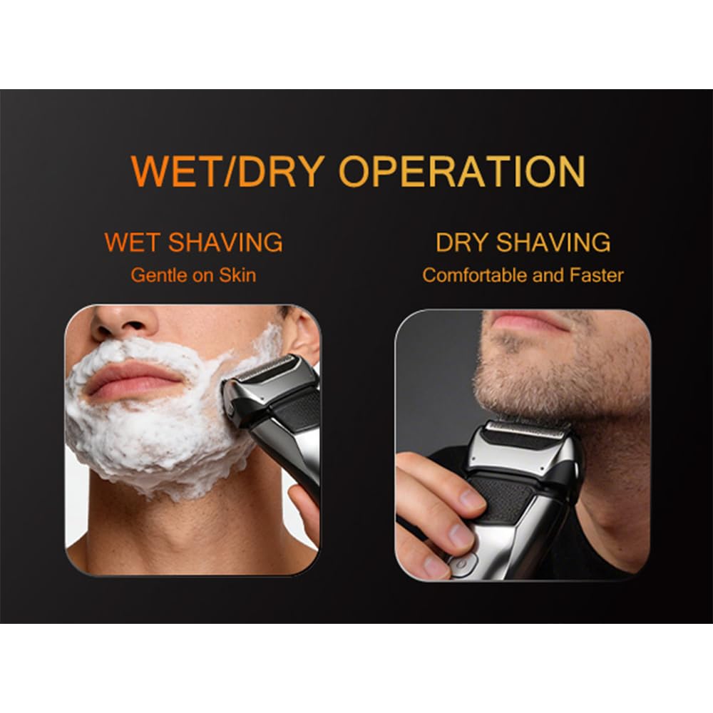 Electric Foil Shaver for Men, IPX6 Waterproof 3D Electric Razor with LED Display & Pop-Up Trimmer, USB-C Rechargeable Lightweight Handheld Shaver，Gift for Men