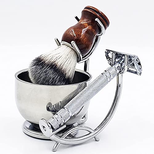 Shaving Stand Set with Stainless Steel Bowl & Natural Wood Brush