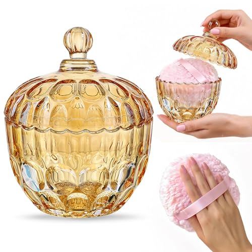KANPURA 6-Inch Oversize Body Powder Puff with Elegant Amber Glass Container