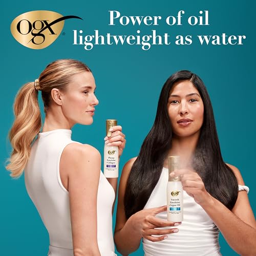 OGX Plump Emulsion + Collagen Conditioning Hair Mist, 6.5 oz - Volumizing Spray with Marula Oil for Fine Hair