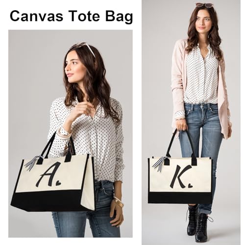 Personalized Initial Canvas Tote Bag - Custom Beach Bag Gift