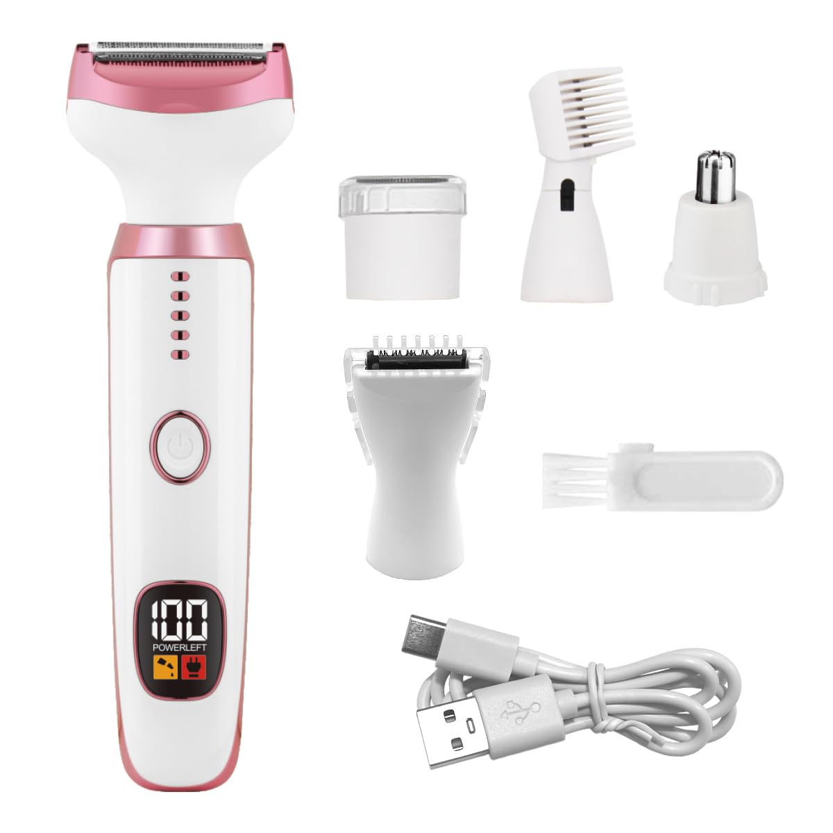 Electric Razors for Women, Bikini Trimmer for Women 5 in 1 Body Shaver for Nose Hair Face Eyebrow Arms Legs Armpit Underarm Pubic Area, Replaceable Lady Facial Razor Painless USB Charge Female Gift
