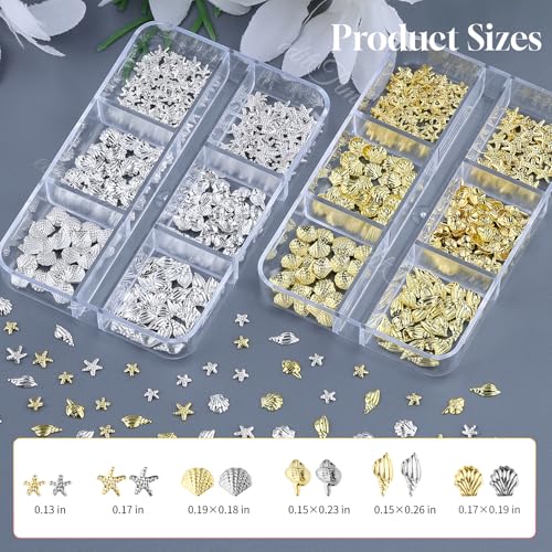Ocean Nail Charms Set - Gold & Silver 3D Beach Nail Art Gems
