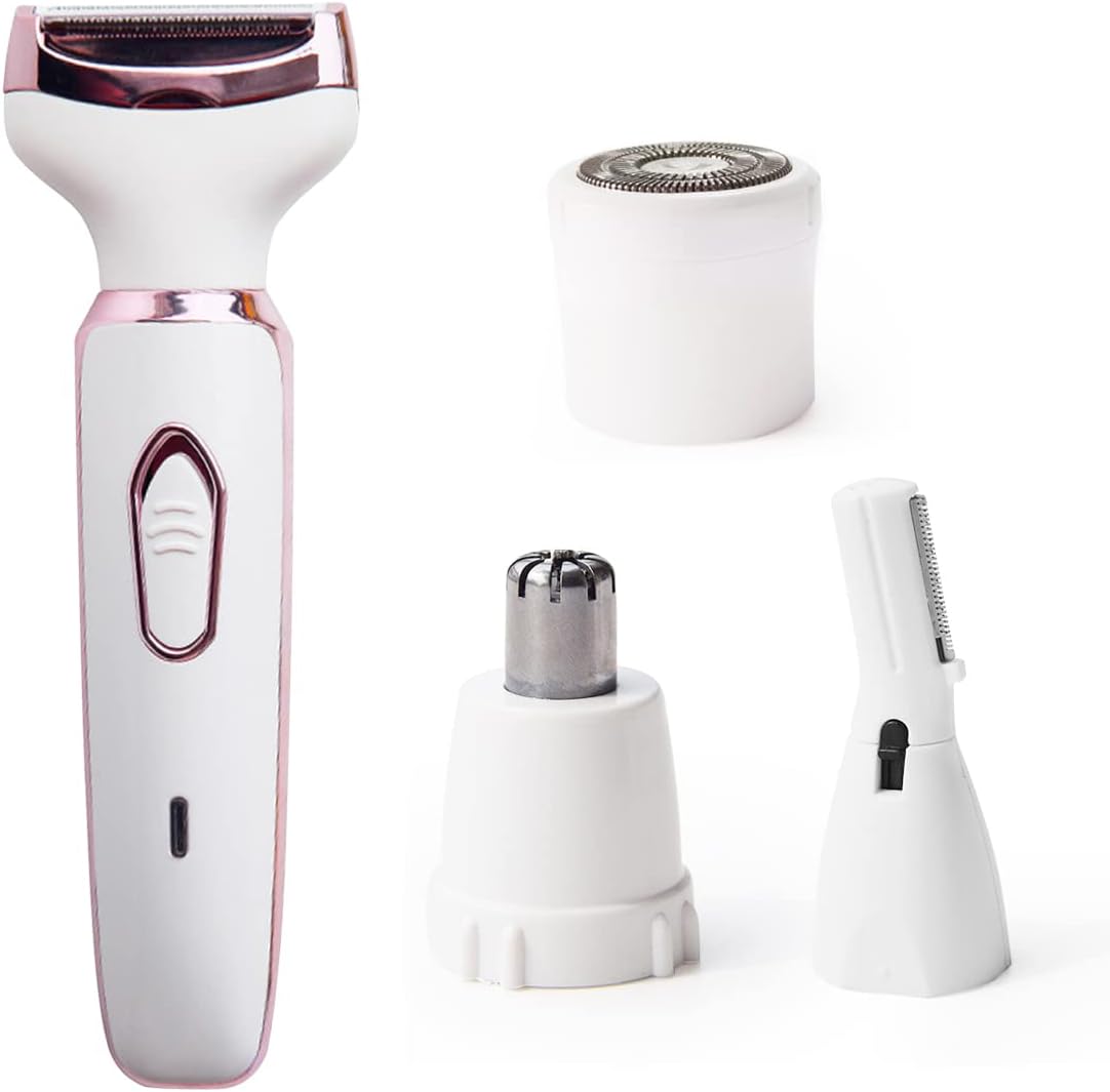 Electric Razor for Women - 4-in-1 Hair Trimmer for Face, Nose, Eyebrows, and Body | Painless Rechargeable Shaver Set