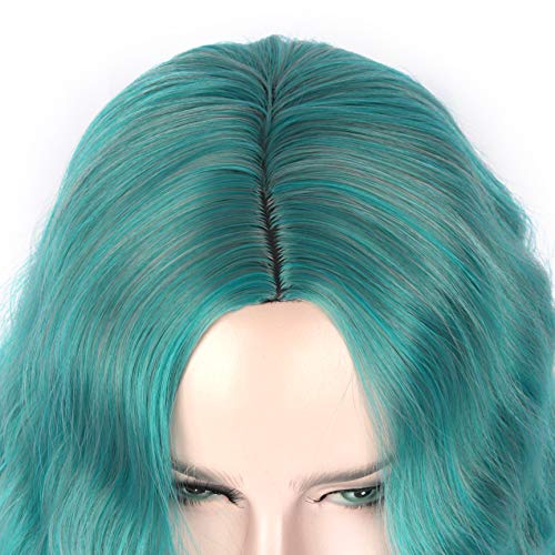 CliCling Short Wavy Bob Wig for Women - Middle Part, Curly, Shoulder Length, Colorful Synthetic Heat-Resistant Hair (Dark Turquoise)