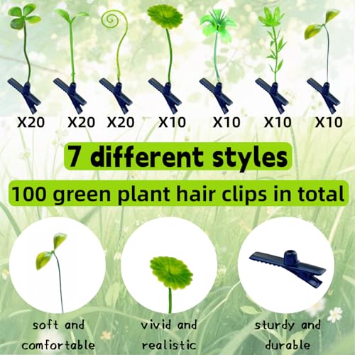 Green 100 Pcs Bean Sprout Hair Clips Rave Plant Hair Accessories for Women & Kids