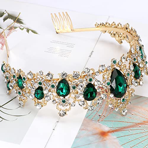 Didder Green Crystal Tiara - Baroque Crown for Women & Girls