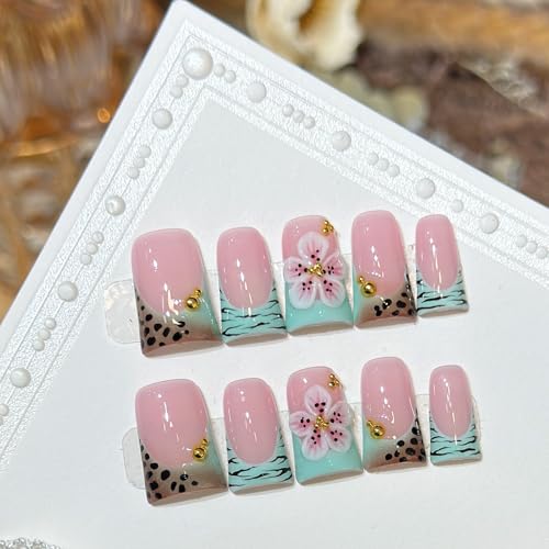 Blue Ombre Handmade Duck Tip Press On Nails - Medium Size