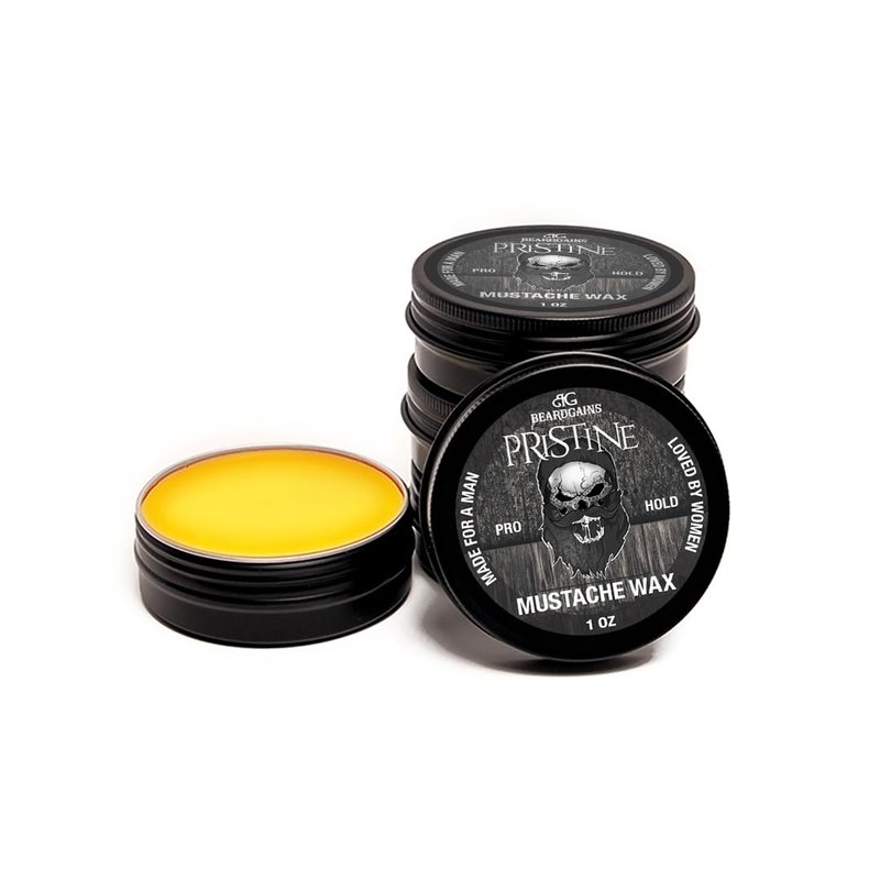 Beard Gains Pristine Scent Strong Hold Mustache Wax 1oz - Hold, Mold, and Tame Moustache W/Organic and Natural Stache Wax (White)