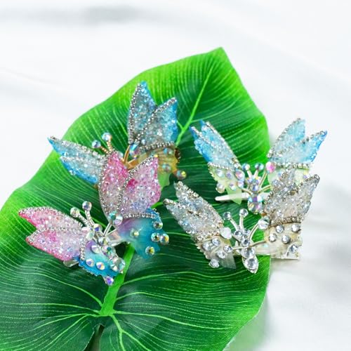 Moving Wing Butterfly Hair Clips with Rhinestones for Girls (4-Pack)