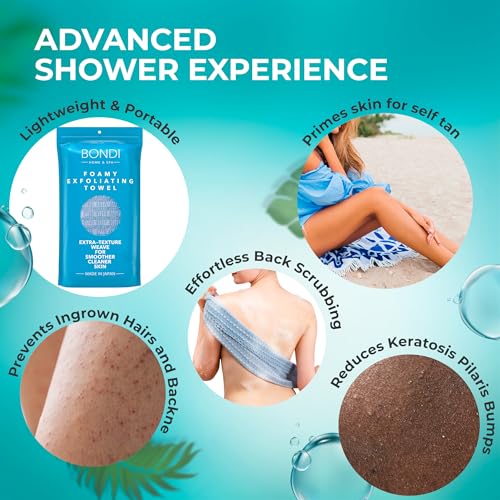 BONDI Exfoliating Body Scrubber for Smooth Skin - Extra Long Japanese Washcloth