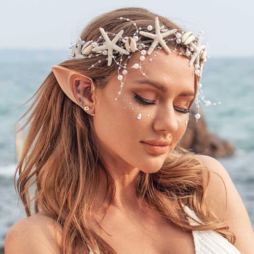 Unicra Mermaid Crown Tiara Headband - Brown Seashell Hair Accessory
