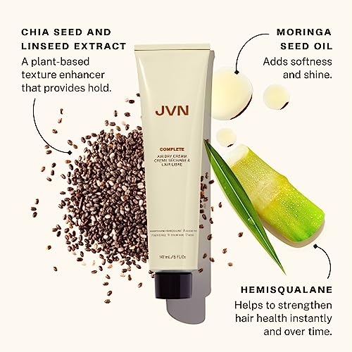 JVN No Heat Complete Air Dry Cream, 5 Fl Oz, Hair Smoothing Cream Enhances Your Natural Texture, Curl Cream and Wavy Hair Products, Silicone Free