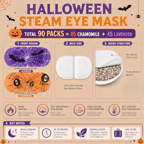 Bonuci 30 Pcs Halloween Steam Eye Masks - Disposable Heating Eye Masks for Relaxation