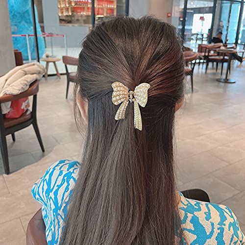 Gold Butterfly Pearl Hair Clip for Women Girls Elegant Metal Claw Barrettes