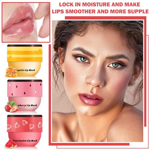 3PCS Honey & Fruit Lip Balm Set - Hydrating Overnight Lip Care with Natural Ingredients