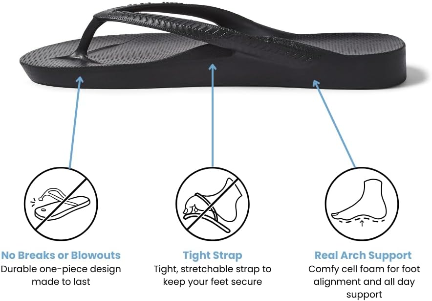 Archies Arch Support Flip Flops | Orthotic Sandals for Plantar Fasciitis Relief - Lightweight, Cushioning & Shock-Absorbing Comfort