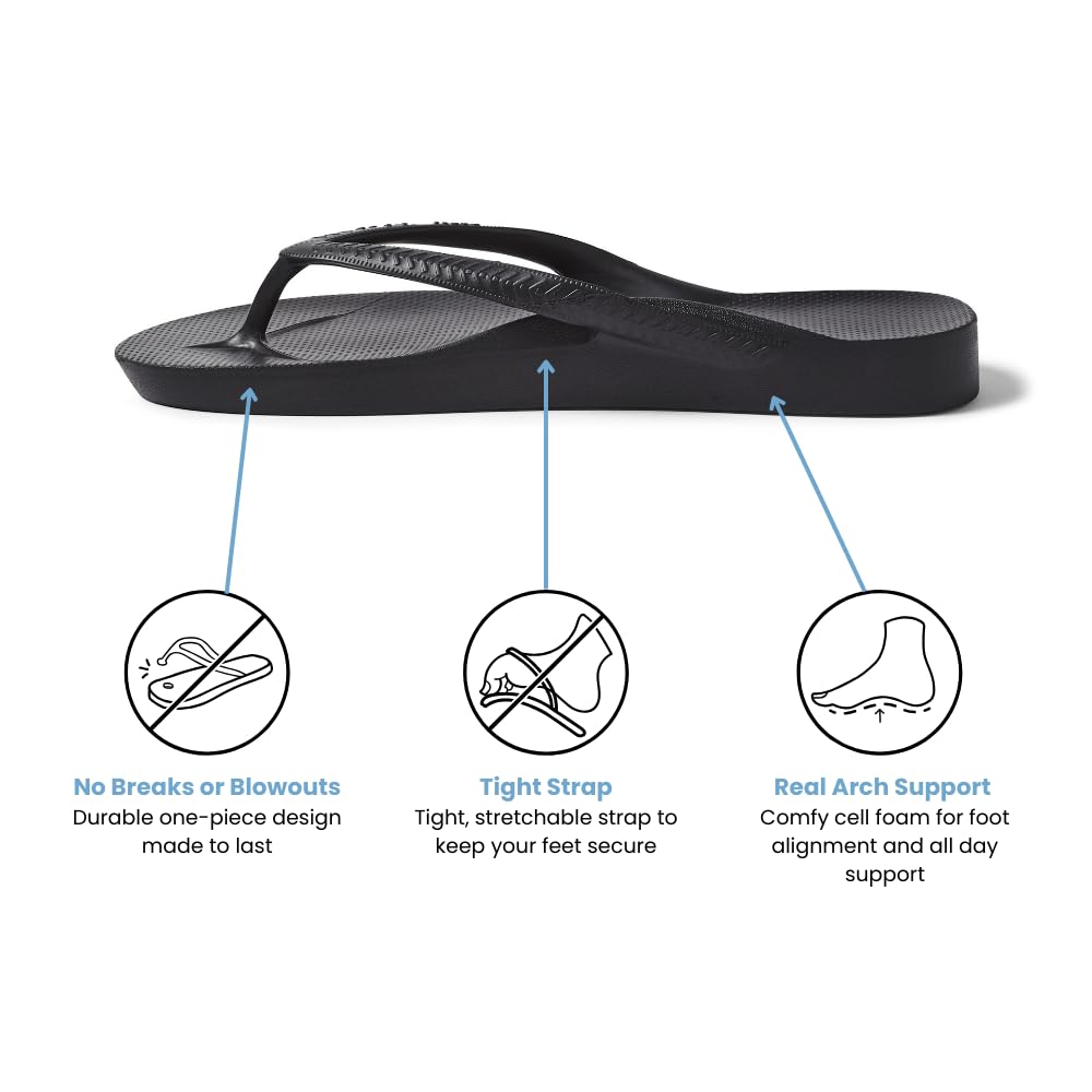 Archies Arch Support Flip Flops, Men & Women, Black, US Men's 8/Women's 9