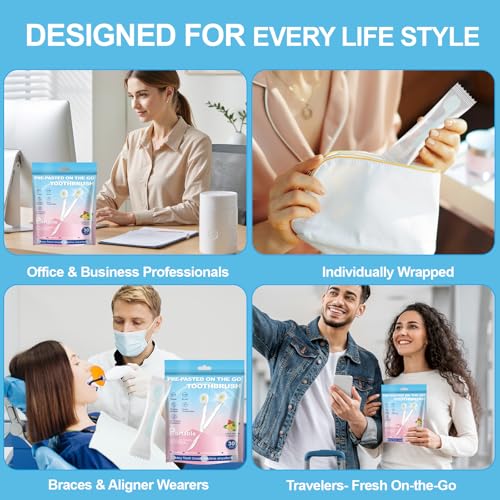 JOUGE 4-in-1 Disposable Mini Toothbrush with Toothpaste, 30 Pack