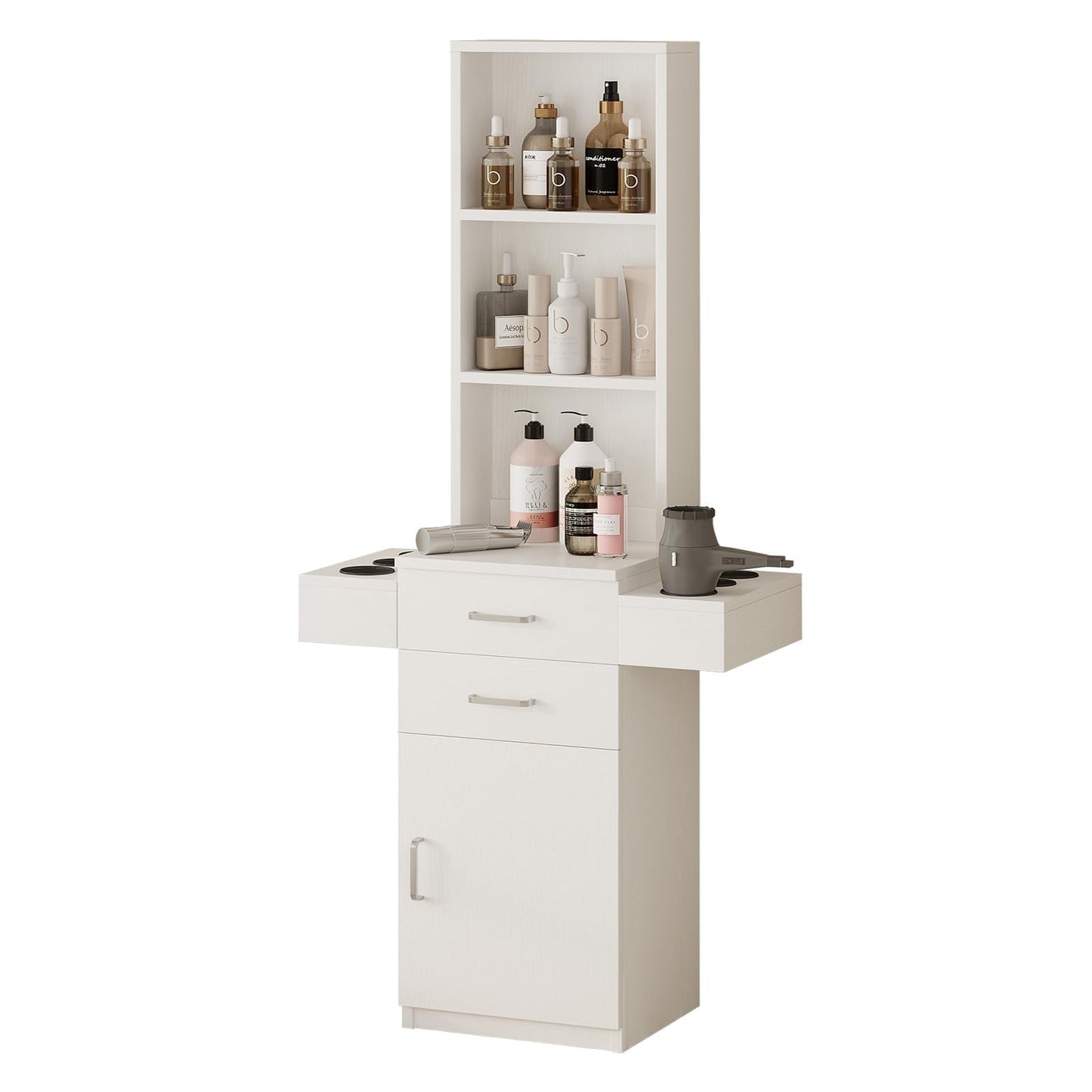 4ever2buy Salon Station for Hair Stylist, White Barber Station Hair Salon Station, Hair Station Equipment Hair Dryer Holder, White