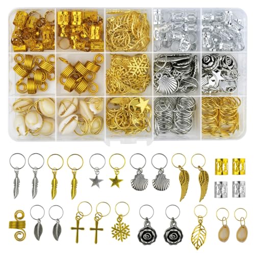 Hair Bead Jewelry 220Pcs Braiding Accessories Metal Charms & Cuffs for Braids