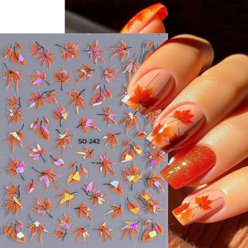 SPNBCQ Orange Halloween & Autumn Nail Art Stickers, 8 Sheets, 3D Self-Adhesive Pumpkin Face & Ghost Decals