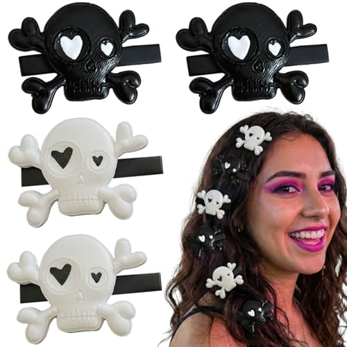 Goth Skull Hair Clips - 2 Pairs Halloween Barrettes for Women