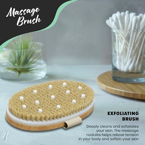 Nevlers 4-Piece Natural Boar Bristle Dry Brush Set for Body & Face