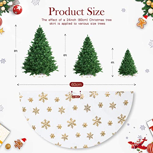 24 Inch White Faux Fur Christmas Tree Skirt with Gold Snowflakes
