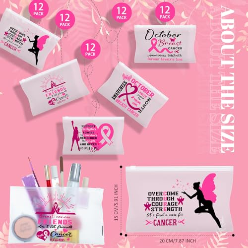 Aliceset 60 Pcs Breast Cancer Awareness Pink Ribbon Makeup Bags - Set of 5 Styles