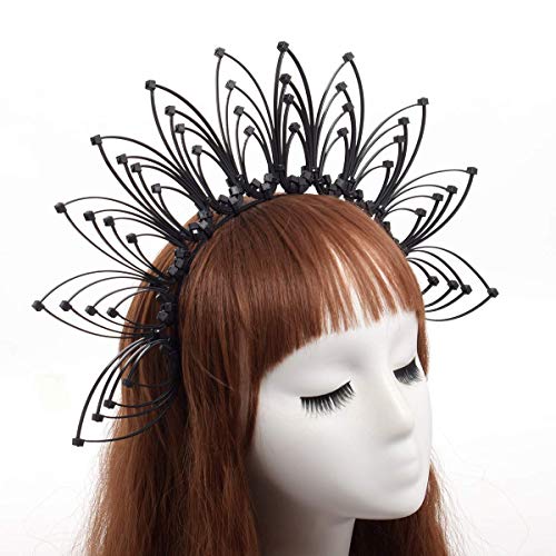BPURB Gothic Halo Sunburst Zip Tie Feather Crown Headband (Black Variation)