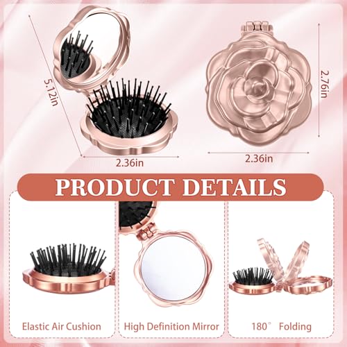 Sunnychicc 6 Pcs Rose Gold Travel Hairbrush with Mirror - Compact & Portable