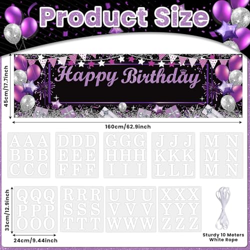 Personalized Black & Purple Happy Birthday Banner with Custom Name
