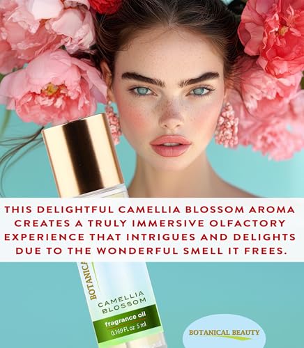 Botanical Beauty Camellia Blossom Fragrance Oil Roll-On 0.33 Fl Oz - Long Lasting Perfume for Women & Men, Jasmine, Magnolia, Lilac, Tiare