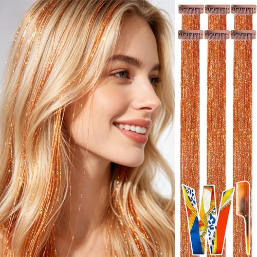 Celinabella 23-Inch Orange Gold Hair Tinsel Extensions - 6PCS